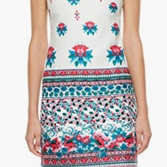 Taylor Melon Turquoise Floral Border Print Sleeveless Shift Dress Womens 14 NWT - Picture 14 of 14